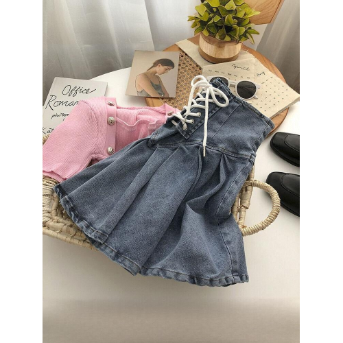 2024新款辣妹彈力牛仔百褶裙女韓版交叉綁帶短裙時尚百搭半身裙 2024新款辣妹彈力牛仔百褶裙女韓版交叉綁帶短裙時尚百搭半身裙