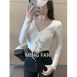 2025年女裝春秋季新款設計感小衆修身長袖t恤短款打底衫辣妹上衣