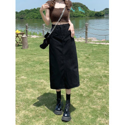 黑色開叉牛仔半身裙女夏季中長款2025年新款小個子高腰a字包臀裙