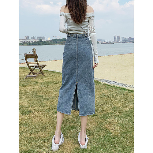 黑色開叉牛仔半身裙女夏季中長款2025年新款小個子高腰a字包臀裙