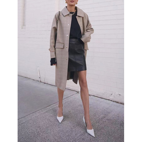 真皮半身裙2025新款百搭設計感名媛黑色顯瘦高腰皮裙女A字包臀裙 真皮半身裙2025新款百搭設計感名媛黑色顯瘦高腰皮裙女A字包臀裙