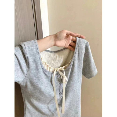 法式純欲風假兩件短袖T恤女夏季韓版修身顯瘦辣妹短款半袖上衣服