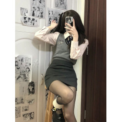 奶系穿搭秋季女裝jk製服學院風襯衫毛衣馬甲兩件套裝韓劇連衣裙子