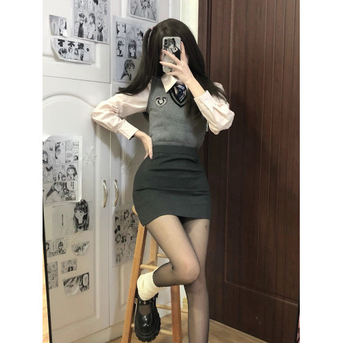奶系穿搭秋季女裝jk製服學院風襯衫毛衣馬甲兩件套裝韓劇連衣裙子 奶系穿搭秋季女裝jk製服學院風襯衫毛衣馬甲兩件套裝韓劇連衣裙子