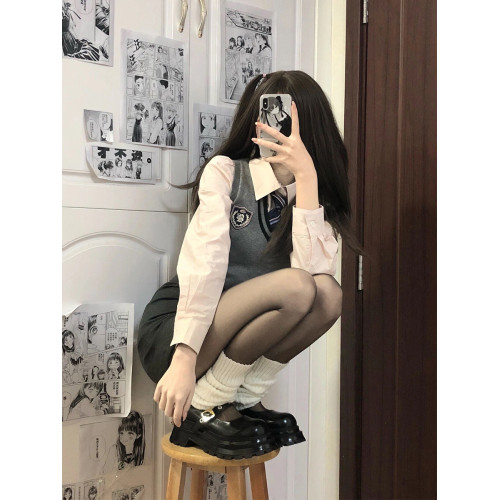奶系穿搭秋季女裝jk製服學院風襯衫毛衣馬甲兩件套裝韓劇連衣裙子 奶系穿搭秋季女裝jk製服學院風襯衫毛衣馬甲兩件套裝韓劇連衣裙子