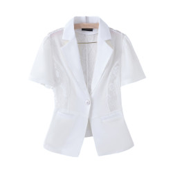 夏季女士修身薄款短袖蕾絲小西裝外套女大碼女裝氣質西服上衣披肩