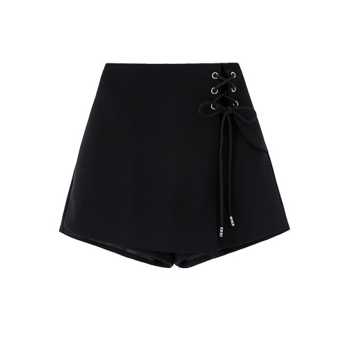 大碼胖妹妹綁帶高腰短褲女春秋新款寬松顯瘦百搭防走光A字半身裙