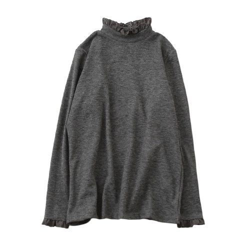 秋冬復古T恤蕾絲木耳邊心機半高領長袖修身打底衫加厚保暖內搭女