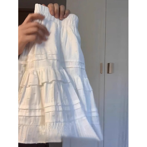白色蛋糕裙半身裙女夏季小白裙子防走光高腰顯瘦a字短裙子蓬蓬裙