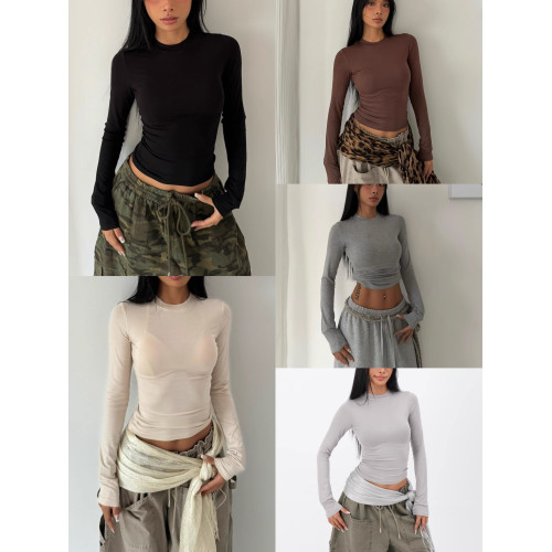 BLINGGIRLS辣妹純色百搭顯瘦高彈柔軟零束縛感緊身短袖上衣