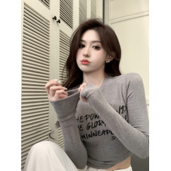 爆款2025打底衫秋冬女內搭春秋純欲辣妹短款墊肩上衣緊身長袖t恤