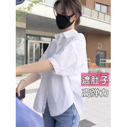 大碼短袖襯衫女夏季半袖防曬襯衣休閒小衫寬松上衣設計感小衆胖mm
