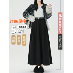 咖色毛呢百褶半身裙女秋冬新款小個子中長款a字繖裙垂感大擺長裙