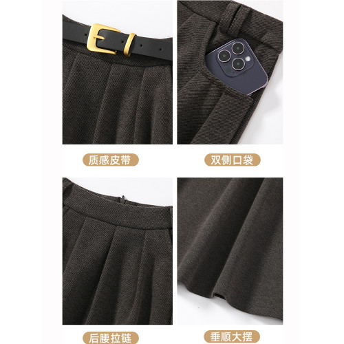 咖色毛呢百褶半身裙女秋冬新款小個子中長款a字繖裙垂感大擺長裙 咖色毛呢百褶半身裙女秋冬新款小個子中長款a字繖裙垂感大擺長裙