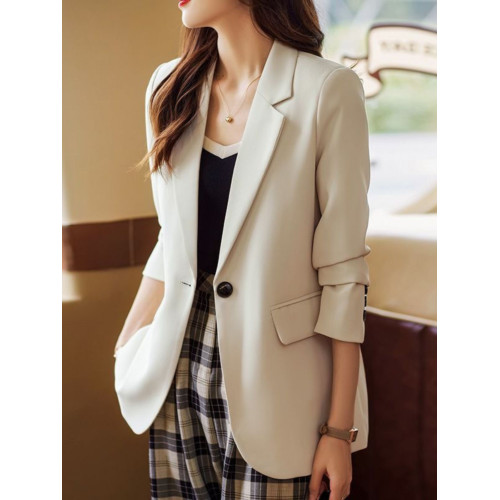 原單後開叉米白色西裝外套女2024春秋新款小個子流行西服上衣 原單後開叉米白色西裝外套女2024春秋新款小個子流行西服上衣