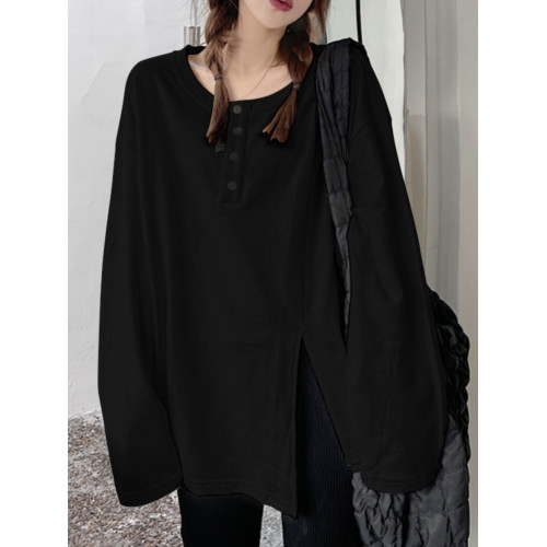 胖MM特大碼2-300斤開叉不規則長袖T恤女春秋薄款寬松顯瘦百搭上衣 胖MM特大碼2-300斤開叉不規則長袖T恤女春秋薄款寬松顯瘦百搭上衣