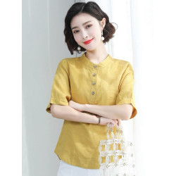 2025新款棉麻t恤女中袖亞麻短袖女夏季寬松大碼韓版顯瘦苧麻上衣