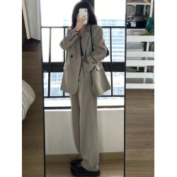 灰色西裝套裝女高級感2025年新款小個子休閒西服外套濶腿褲兩件套