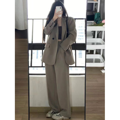 灰色西裝套裝女高級感2025年新款小個子休閒西服外套濶腿褲兩件套 灰色西裝套裝女高級感2025年新款小個子休閒西服外套濶腿褲兩件套