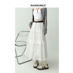 雨氣泡~白色半身裙女春夏新款高腰顯瘦蛋糕長裙設計感小衆a字裙子