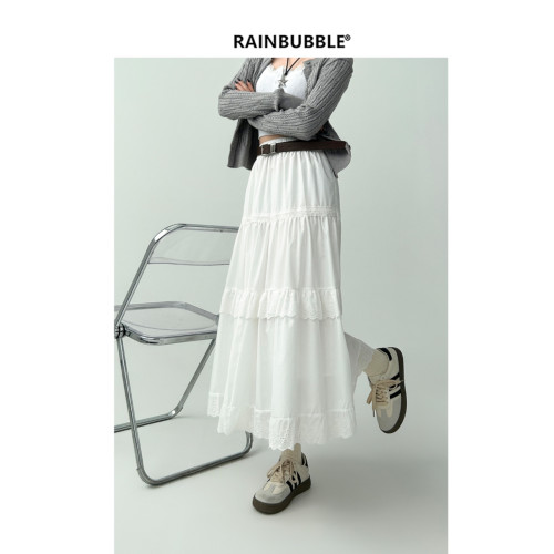 雨氣泡~白色半身裙女春夏新款高腰顯瘦蛋糕長裙設計感小衆a字裙子