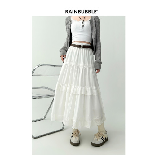 雨氣泡~白色半身裙女春夏新款高腰顯瘦蛋糕長裙設計感小衆a字裙子