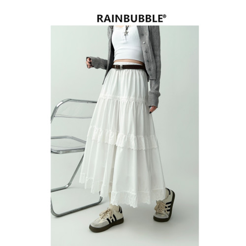 雨氣泡~白色半身裙女春夏新款高腰顯瘦蛋糕長裙設計感小衆a字裙子