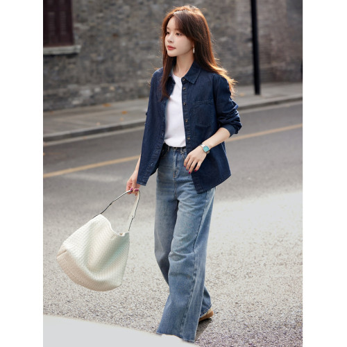 沫晗依美復古水洗牛仔襯衣薄外套2025秋季新款襯衫氣質女士上衣