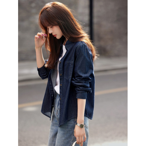 沫晗依美復古水洗牛仔襯衣薄外套2025秋季新款襯衫氣質女士上衣
