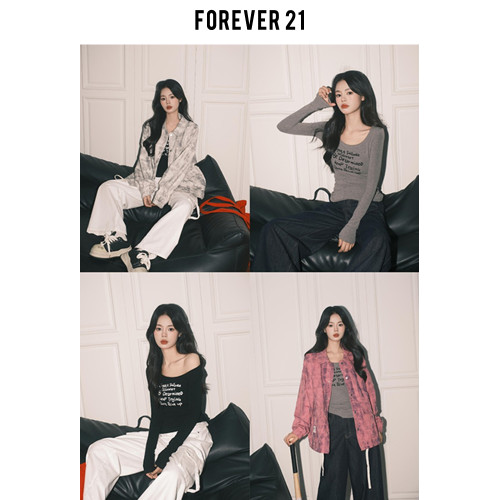 Forever21純欲大圓領灰色修身T恤女長袖休閒打底甜辣字母印花上衣