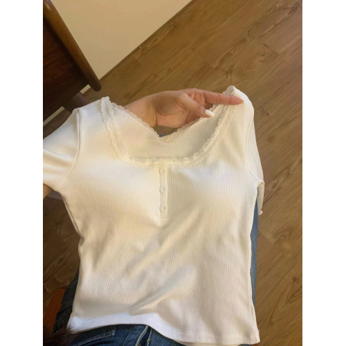 蕾絲方領德絨打底衫女秋冬內搭短款小衫修身顯瘦上衣加絨保暖T恤