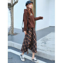 毛呢半裙格子半身裙秋冬格子裙半身高腰a字裙秋季半身長裙冬季裙