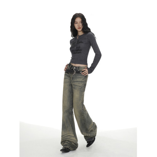 SHIYIYUE 美式辣妹字母塗鴉印花T恤女2025秋冬小個子修身短款上衣