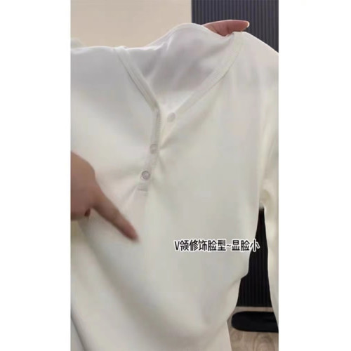 純棉v領正肩長袖t恤打底衫女2025秋季新款大碼微胖mm遮肚內搭上衣