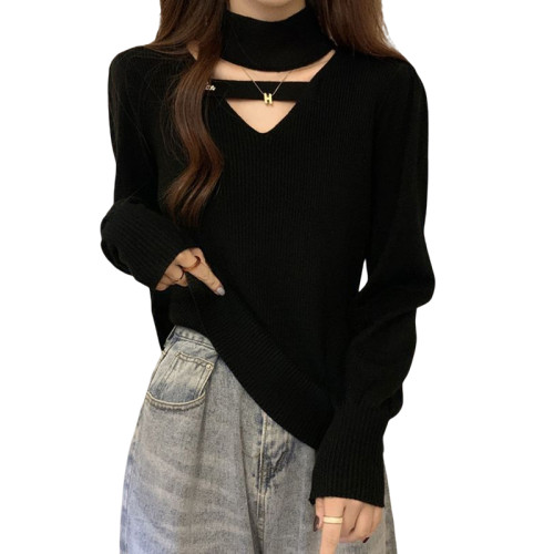 大碼女裝遮肚子鏤空小衆長袖打底衫秋冬胖妹妹顯瘦半高領針織上衣 大碼女裝遮肚子鏤空小衆長袖打底衫秋冬胖妹妹顯瘦半高領針織上衣