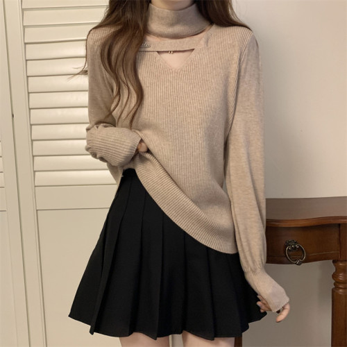 大碼女裝遮肚子鏤空小衆長袖打底衫秋冬胖妹妹顯瘦半高領針織上衣 大碼女裝遮肚子鏤空小衆長袖打底衫秋冬胖妹妹顯瘦半高領針織上衣