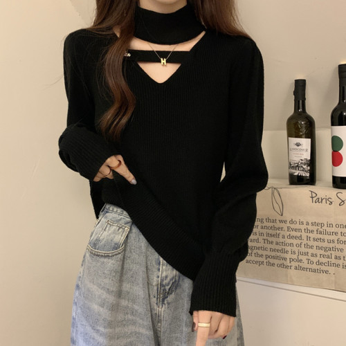 大碼女裝遮肚子鏤空小衆長袖打底衫秋冬胖妹妹顯瘦半高領針織上衣 大碼女裝遮肚子鏤空小衆長袖打底衫秋冬胖妹妹顯瘦半高領針織上衣