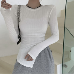 2025春秋冬溫柔風長袖打底衫女不規則開叉內搭心機上衣緊身T恤女