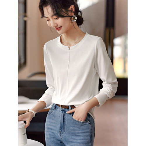 XWI訢未白色長袖T恤女2025年秋季新款休閒簡約氣質百搭內搭上衣