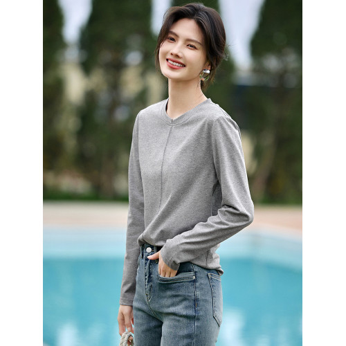 XWI訢未白色長袖T恤女2025年秋季新款休閒簡約氣質百搭內搭上衣