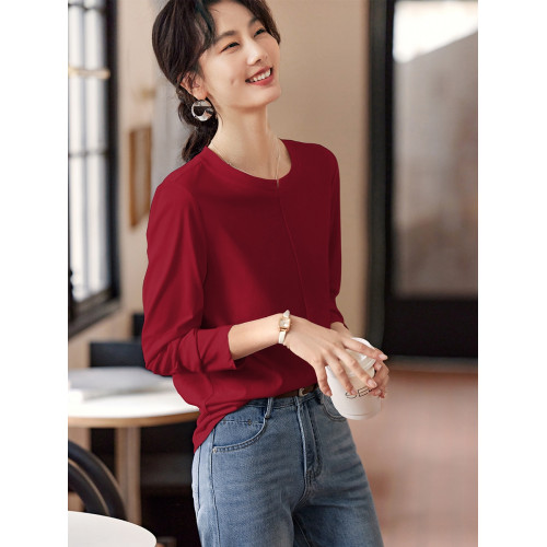 XWI訢未白色長袖T恤女2025年秋季新款休閒簡約氣質百搭內搭上衣