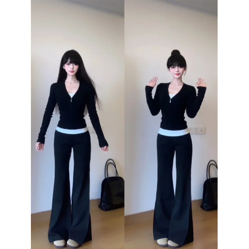 韓系穿搭獨特黑色假兩件長袖T恤女裝秋季內搭V領修身打底衫小上衣 韓系穿搭獨特黑色假兩件長袖T恤女裝秋季內搭V領修身打底衫小上衣