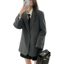 灰色西裝外套女2022春秋新款韓版寬松復古休閒顯瘦小西服jk學生潮