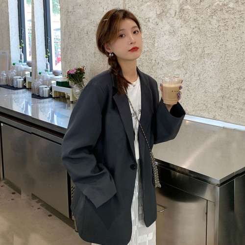 灰色西裝外套女2022春秋新款韓版寬松復古休閒顯瘦小西服jk學生潮 灰色西裝外套女2022春秋新款韓版寬松復古休閒顯瘦小西服jk學生潮