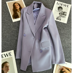 香芋紫西裝外套女2025年春秋新款設計感時尚百搭雙排釦小衆西服潮