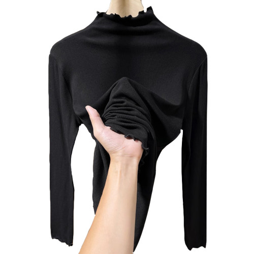 半高領木耳邊長袖打底衫女2025秋季新款莫代爾螺紋內搭修身上衣女