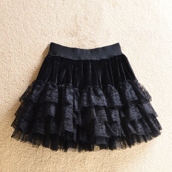 金絲絨短裙女秋冬季蛋糕裙子蕾絲半身裙蓬蓬裙 a字高腰打底小個子