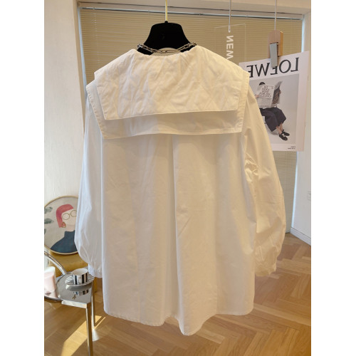 春秋雙層大翻領白色襯衫女2025年新款設計感氣質長袖寬松休閒上衣