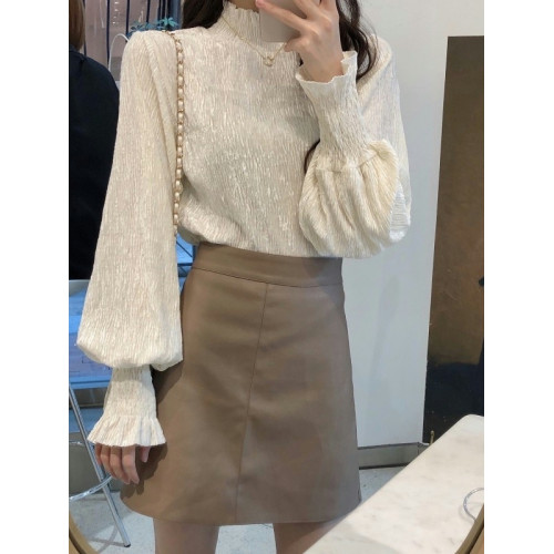 大碼女裝泡泡袖高領內搭打底衫秋冬正肩長袖上衣胖mm遮肉顯瘦t恤