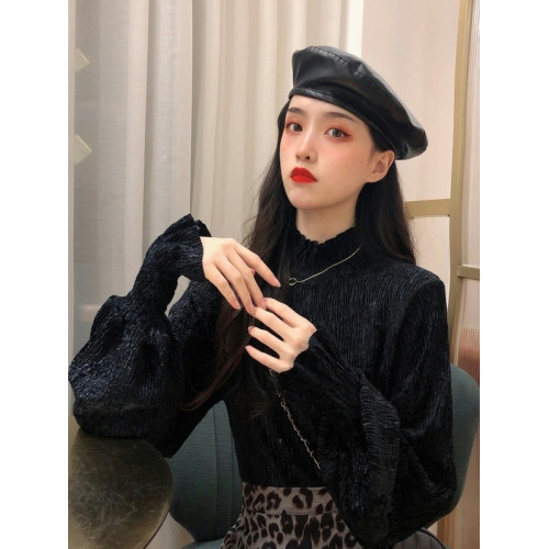 大碼女裝泡泡袖高領內搭打底衫秋冬正肩長袖上衣胖mm遮肉顯瘦t恤